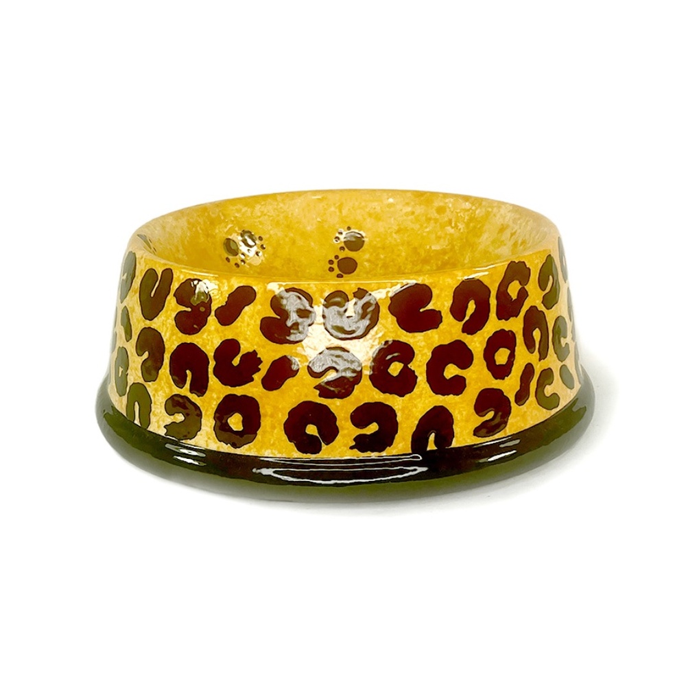 Leopard Handmade Ceramic Vintage Dog Bowl